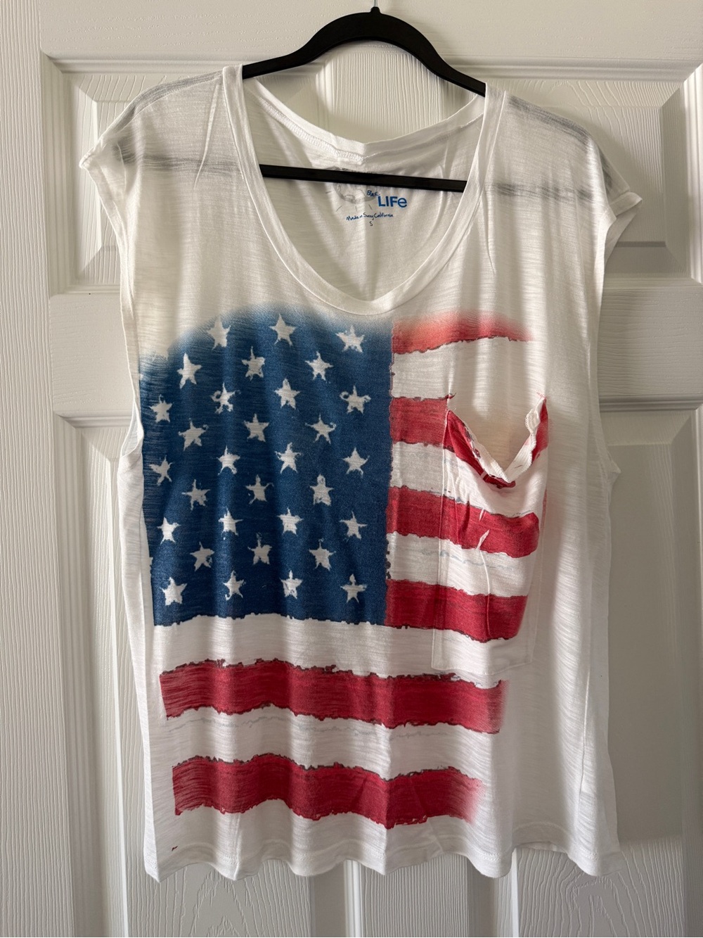 Blue Life Red White & Blue American Flag Graphic Drapey Pocket Top